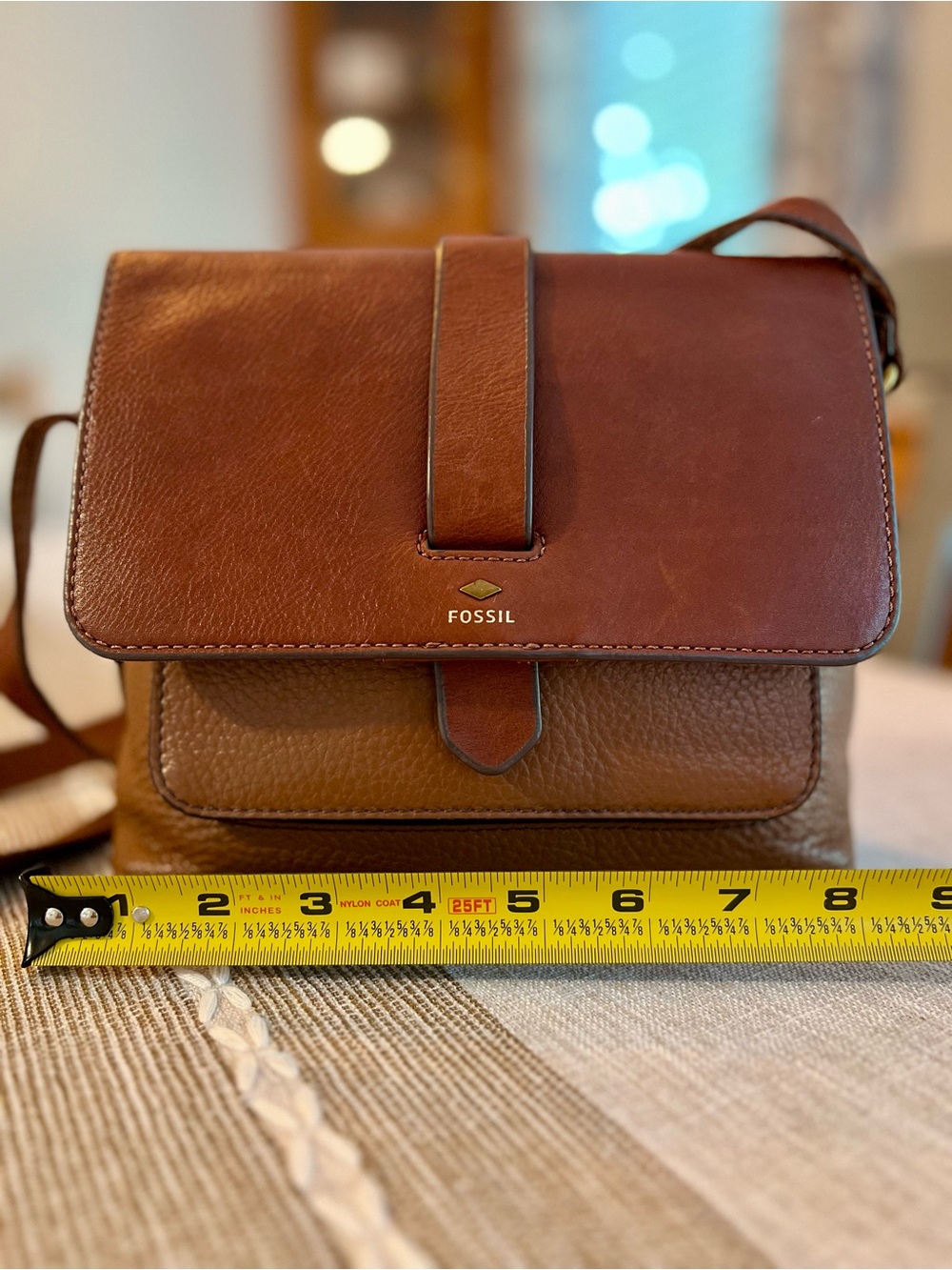 🤎Fossil Leather Crossbody Bag Brown Pebbled Flap Organizer Purse - Picture 11 of 12